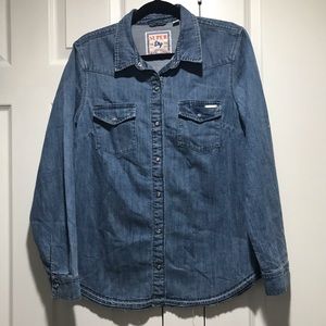 Super Dry Denim Button Down Shirt